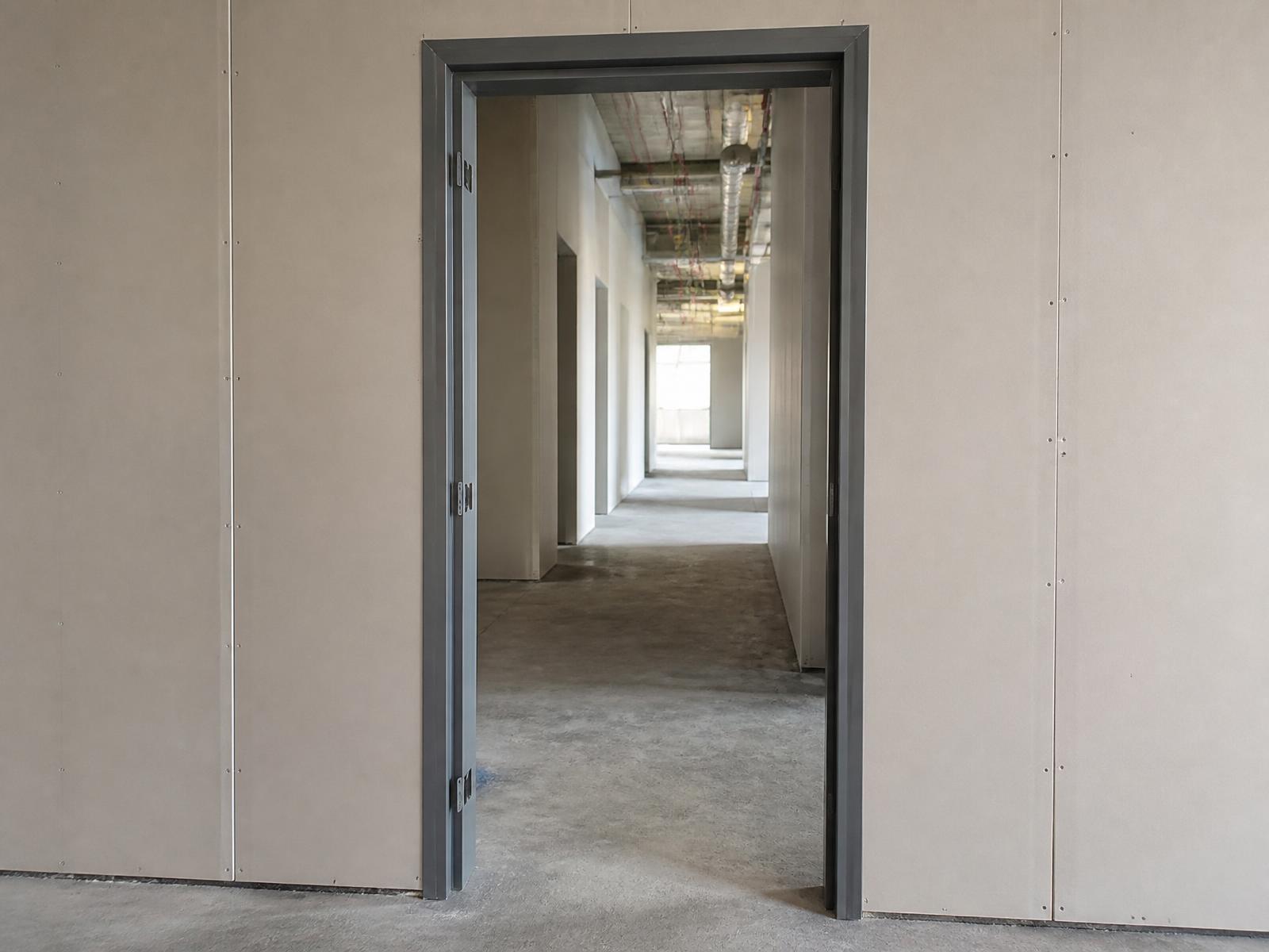 Hollow metal frame installed in a commercial corridor opening